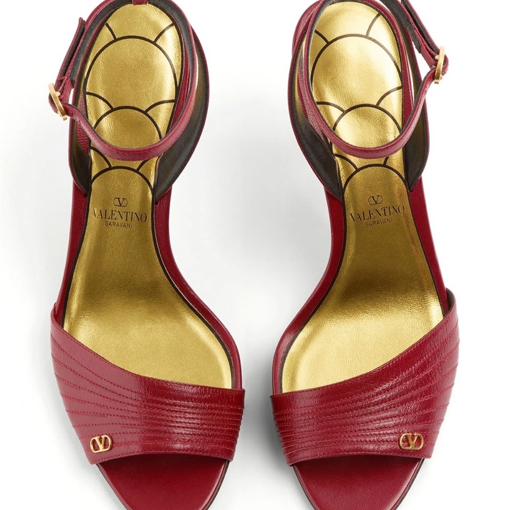 Valentino Red Ladycrush Open-Toe Ankle-Strap Sandals with Gold Insole BRAND NEW